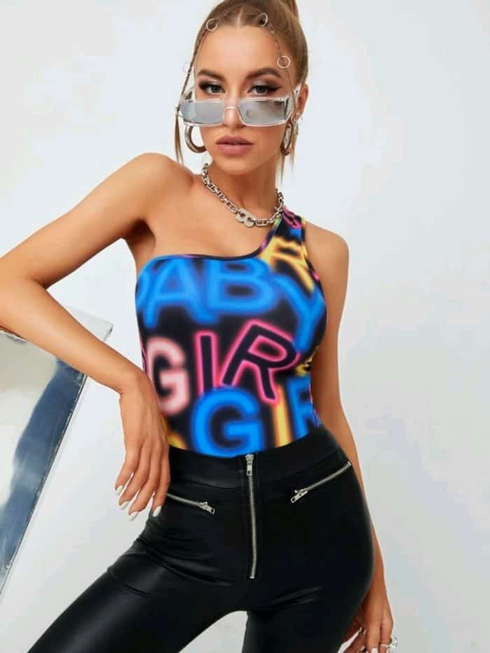 Letter Graphic One Shoulder Top