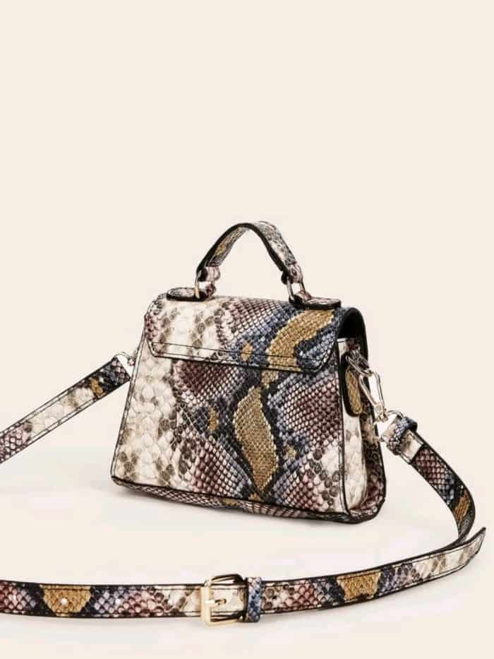 Snakeskin Print Flap Satchel Bag - Image 2