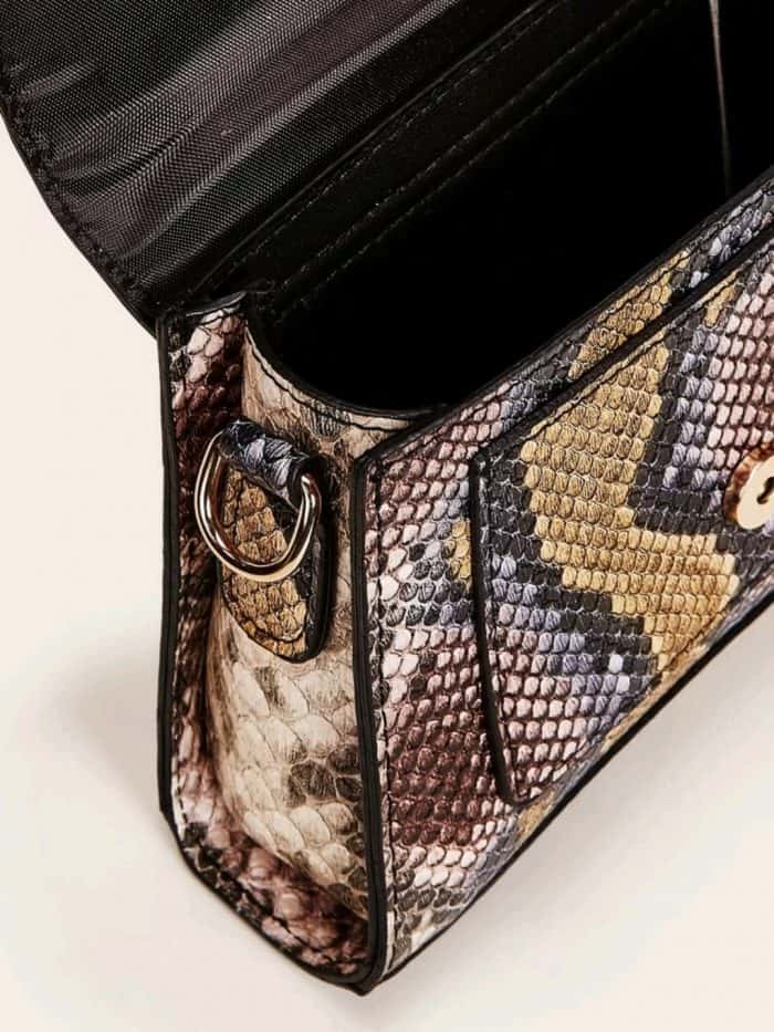 Snakeskin Print Flap Satchel Bag - Image 3