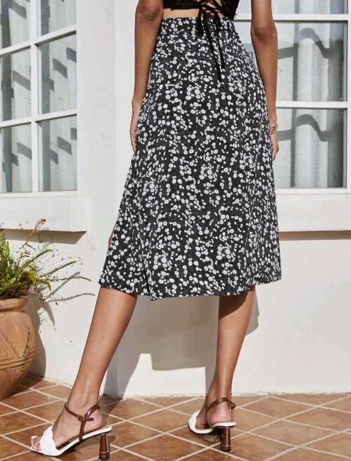 Ditsy Floral Split Thigh Midi Skirt - Image 4