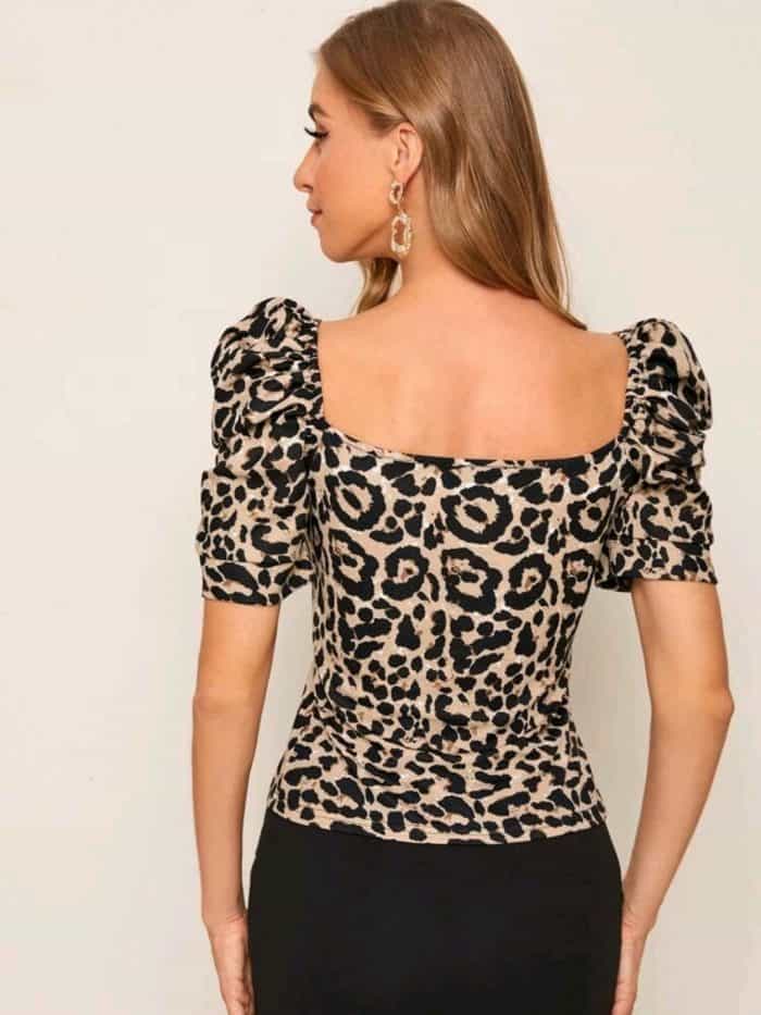SHEIN Puff Sleeve Leopard Print Tee - Image 4