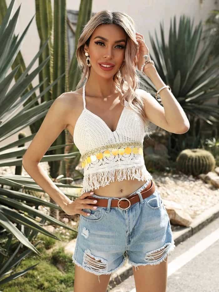 Disc Decoration Tie Back Halter Top - Image 5