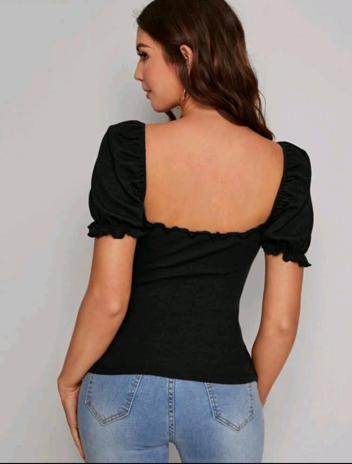 SHEIN Frill Trim Puff Sleeve Rib-knit Tee - Image 5