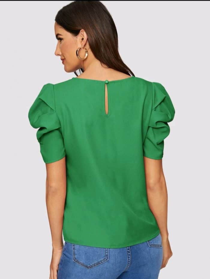 SHEIN Solid Keyhole Back Puff Sleeve Top - Image 5