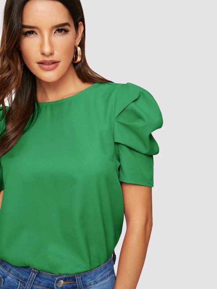SHEIN Solid Keyhole Back Puff Sleeve Top - Image 3