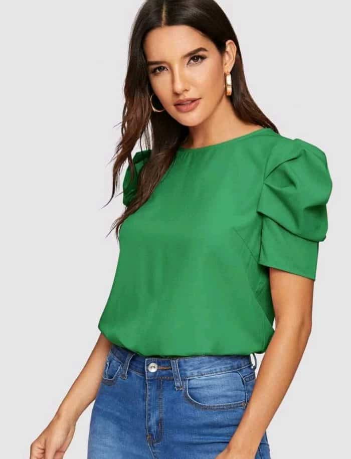 SHEIN Solid Keyhole Back Puff Sleeve Top - Image 4