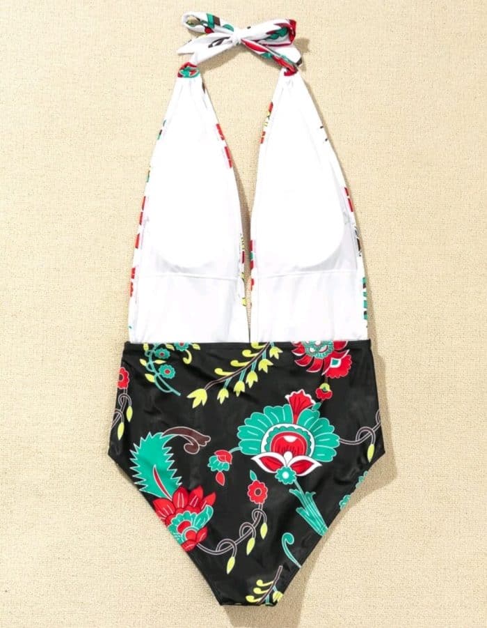 Floral Plunging One Piece Swimsuit - Image 7