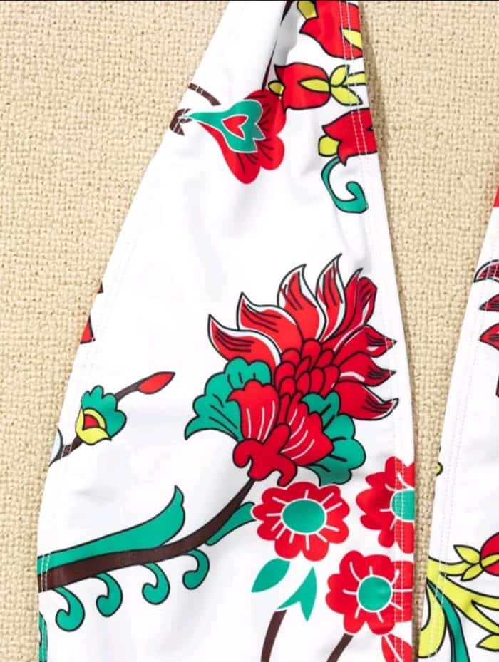 Floral Plunging One Piece Swimsuit - Image 4