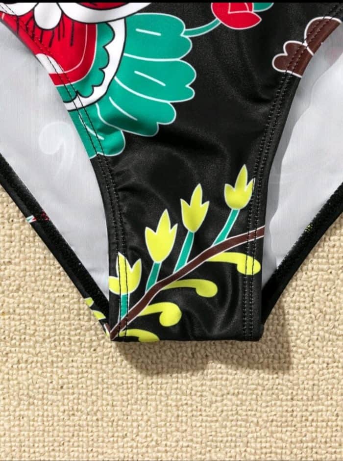 Floral Plunging One Piece Swimsuit - Image 2