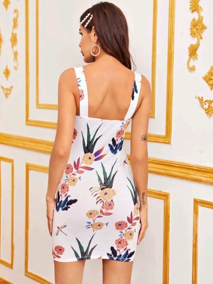 SHEIN Crisscross Front Botanical Print Dress - Image 4