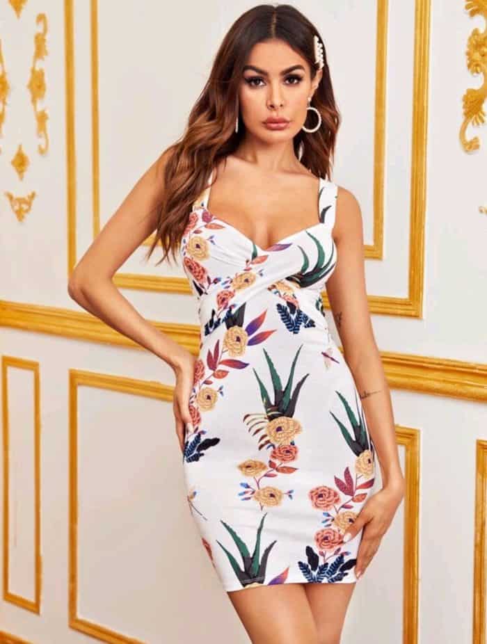 SHEIN Crisscross Front Botanical Print Dress
