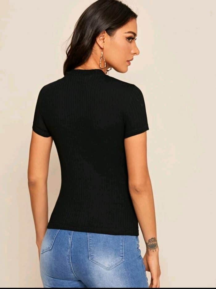 SHEIN Cutout Detail Rib-knit Tee - Image 4