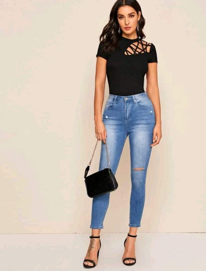 SHEIN Cutout Detail Rib-knit Tee - Image 2