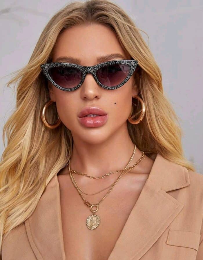 Glitter Cat Eye Sunglasses With Random Case