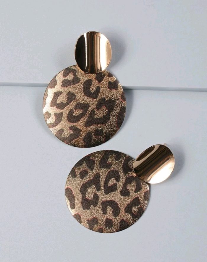 Leopard Print Round Drop Earrings - Image 3