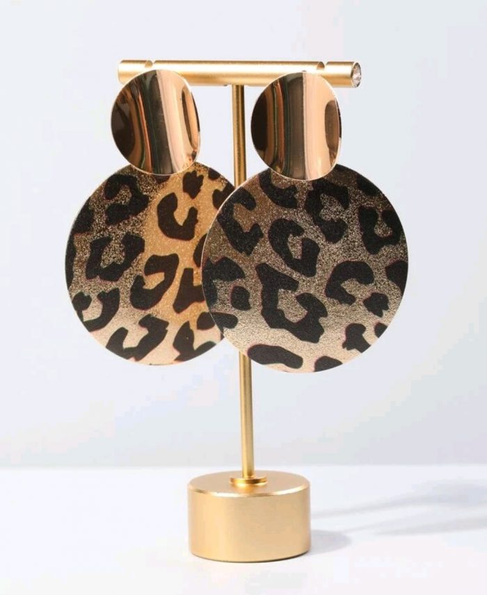 Leopard Print Round Drop Earrings - Image 2