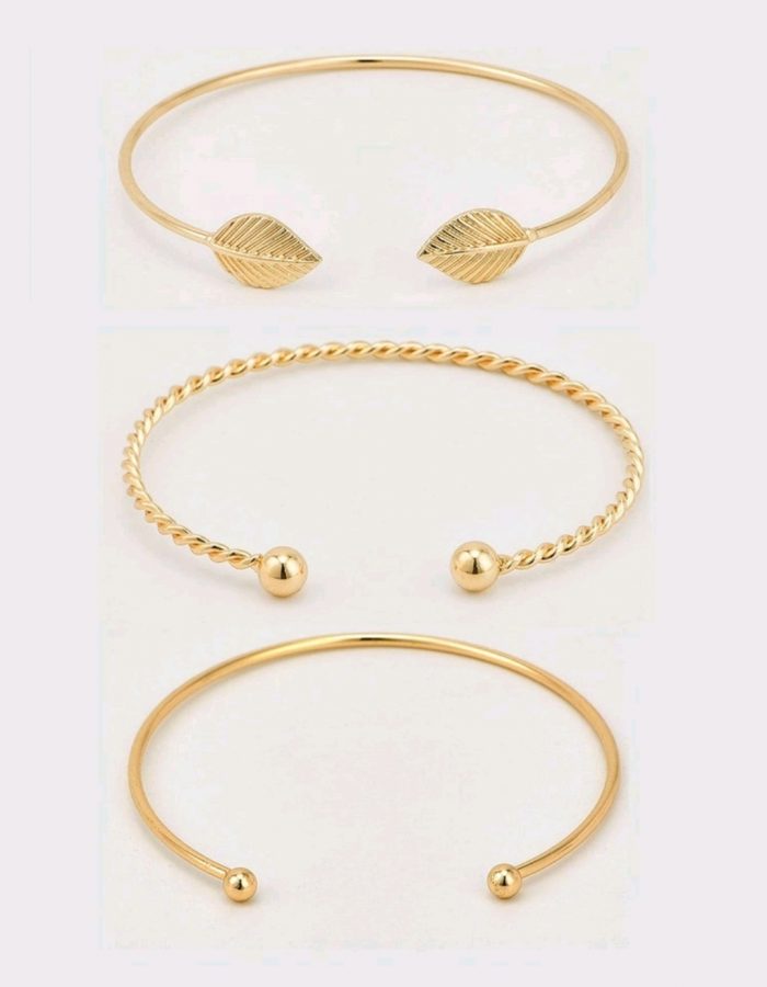 Stripe & Leaf Detail Cuff Bracelet Set 3pcs - Image 2
