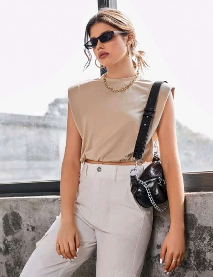Shoulder Pad Crop Tank Top - Image 5