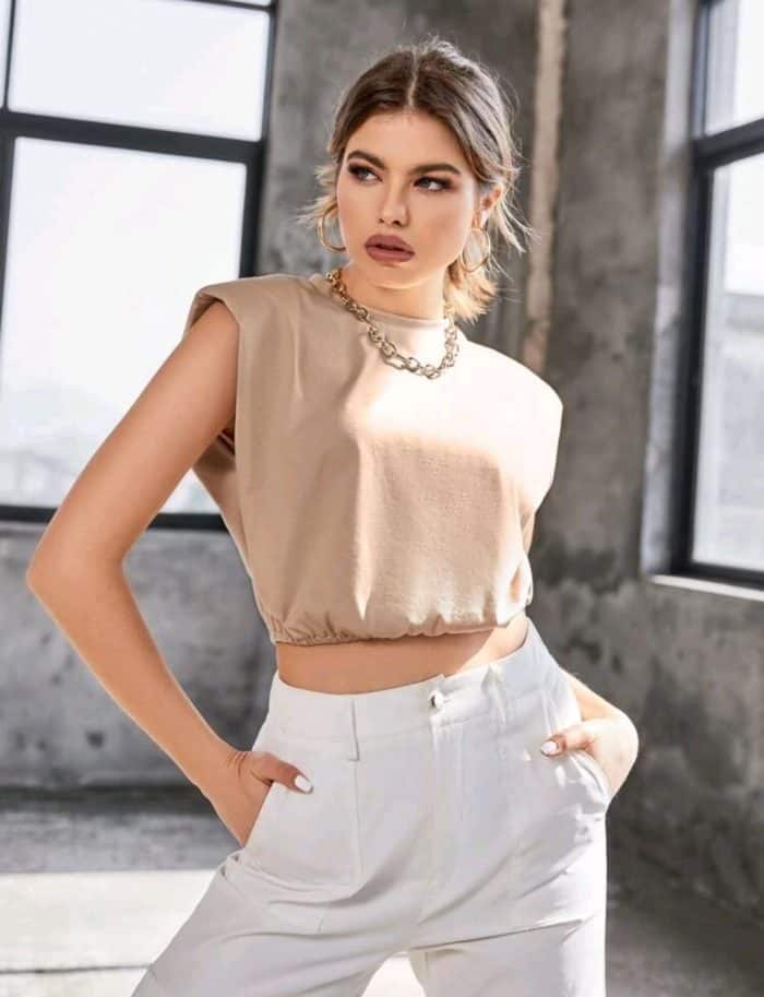 Shoulder Pad Crop Tank Top - Image 4