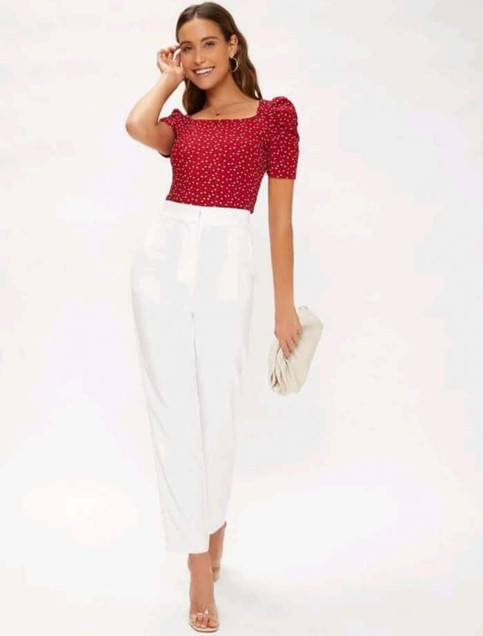 SHEIN Puff Sleeve Allover Heart Print Top - Image 5