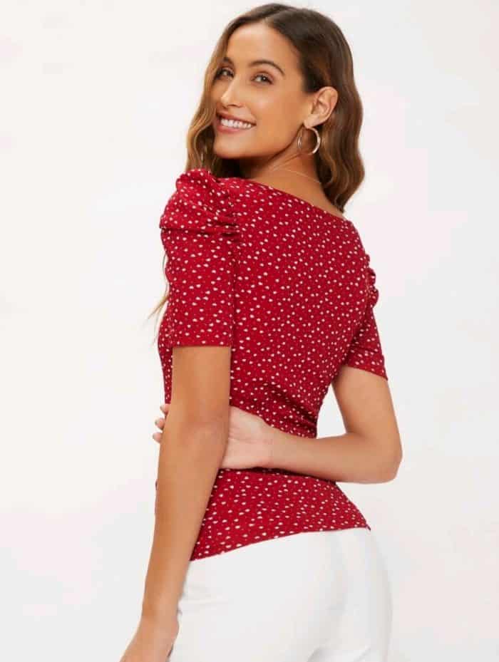 SHEIN Puff Sleeve Allover Heart Print Top - Image 4