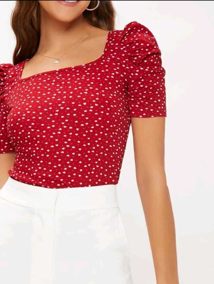 SHEIN Puff Sleeve Allover Heart Print Top - Image 3