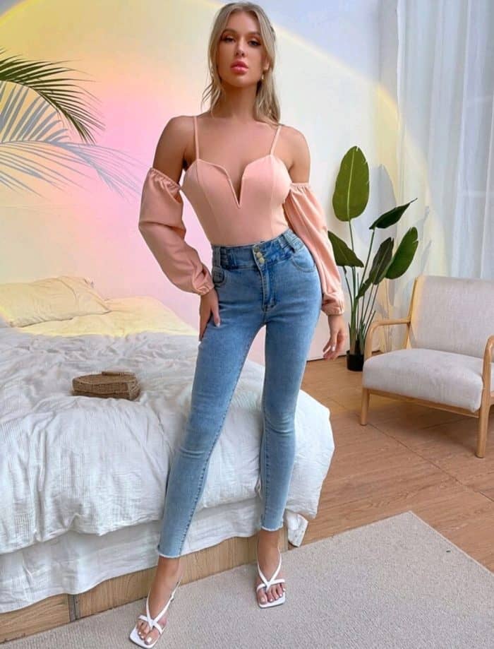 Cold Shoulder Solid Slim Top - Image 6