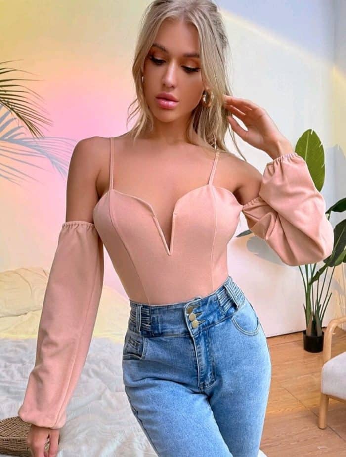 Cold Shoulder Solid Slim Top