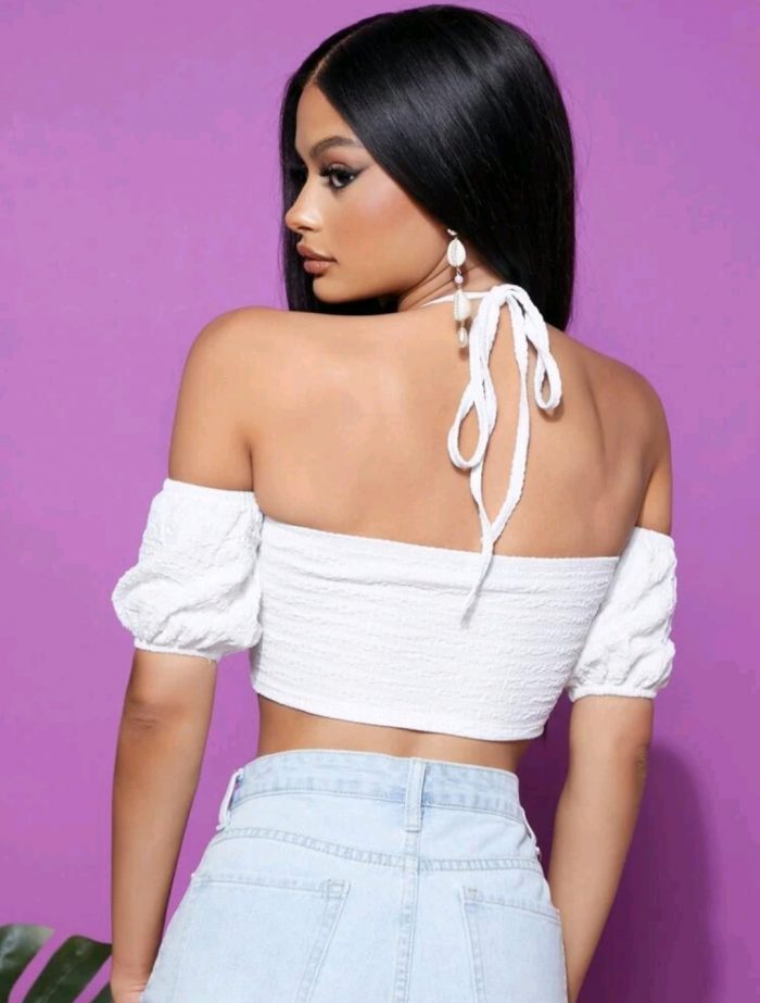 SHEIN Cold Shoulder Puff Sleeve Crop Top - Image 5