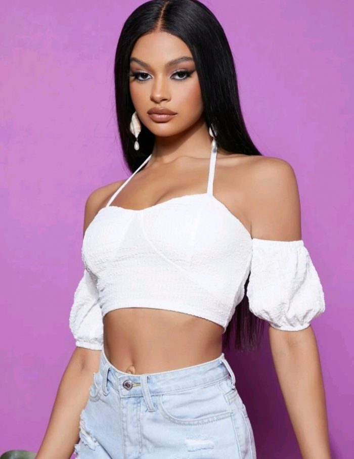 SHEIN Cold Shoulder Puff Sleeve Crop Top - Image 4