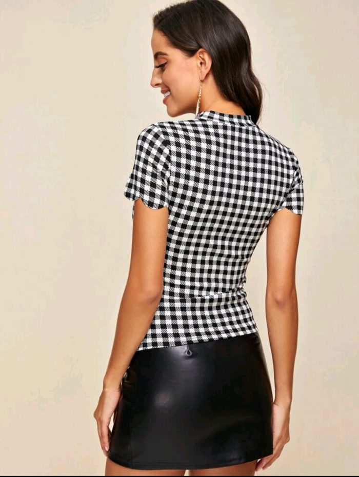 SHEIN Choker Neck Scallop Trim Gingham Top - Image 2