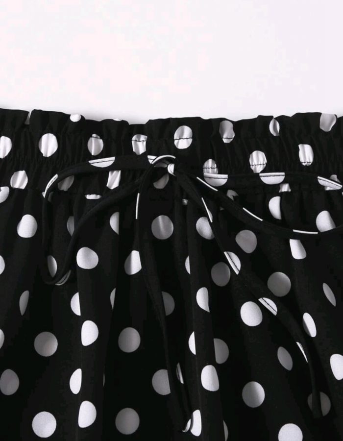 Polka Dot Knot Front Ruffle Hem Skirt - Image 4