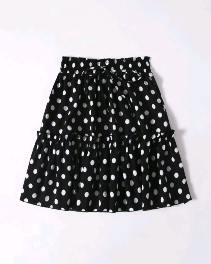 Polka Dot Knot Front Ruffle Hem Skirt - Image 3