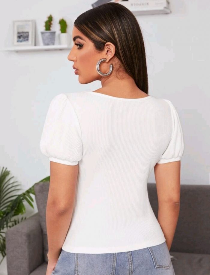 SHEIN Puff Sleeve Rib-knit Tee - Image 4