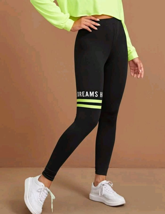 SHEIN Slogan Graphic Neon Striped Leggings