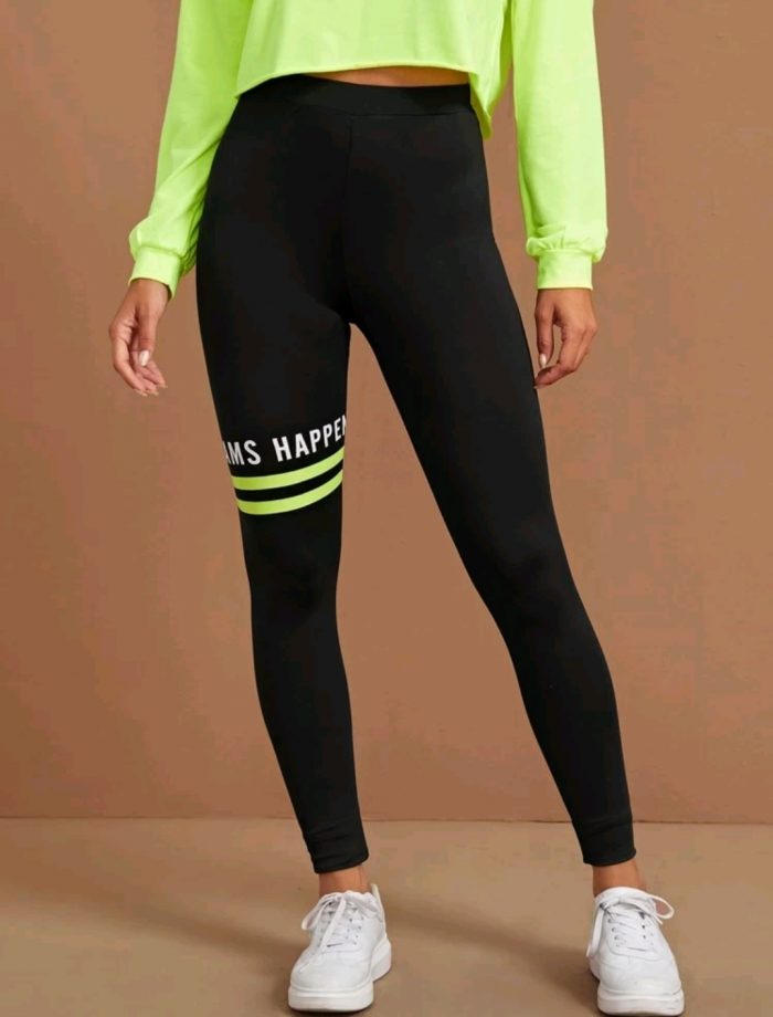 SHEIN Slogan Graphic Neon Striped Leggings - Image 4