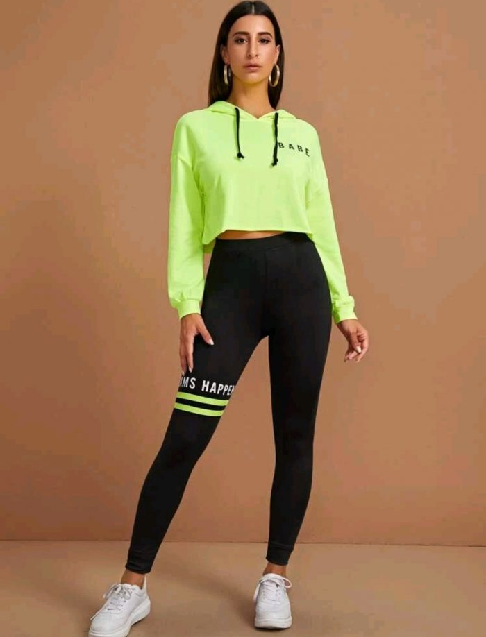 SHEIN Slogan Graphic Neon Striped Leggings - Image 2