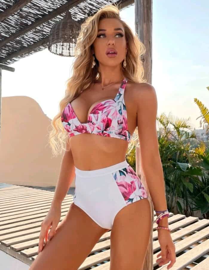 Floral Pattern Halter Bikini Swimsuit - Image 2