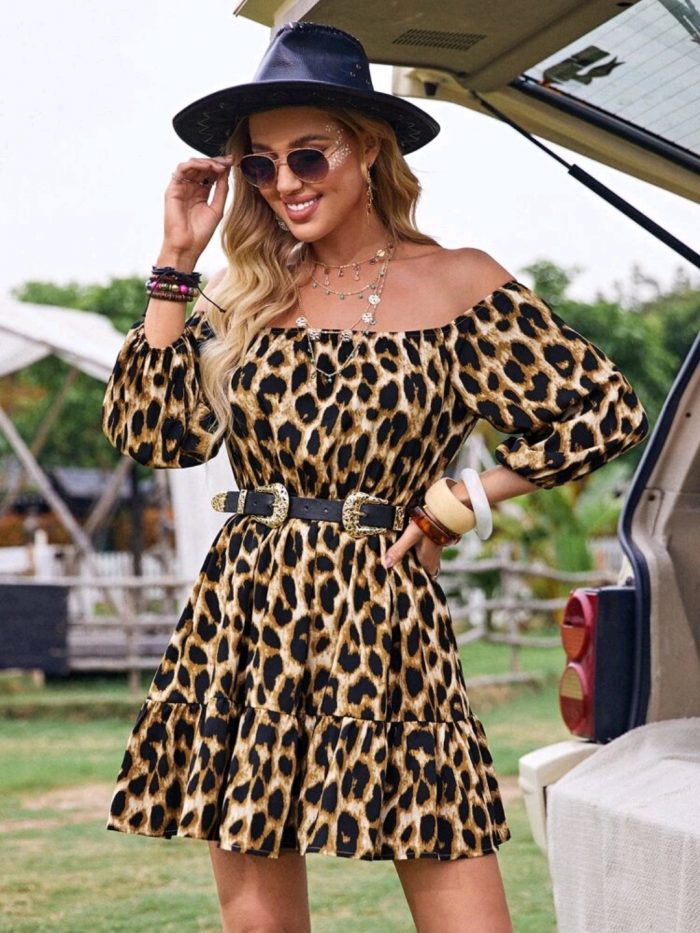 SHEIN Off Shoulder Leopard Dress Without Belt