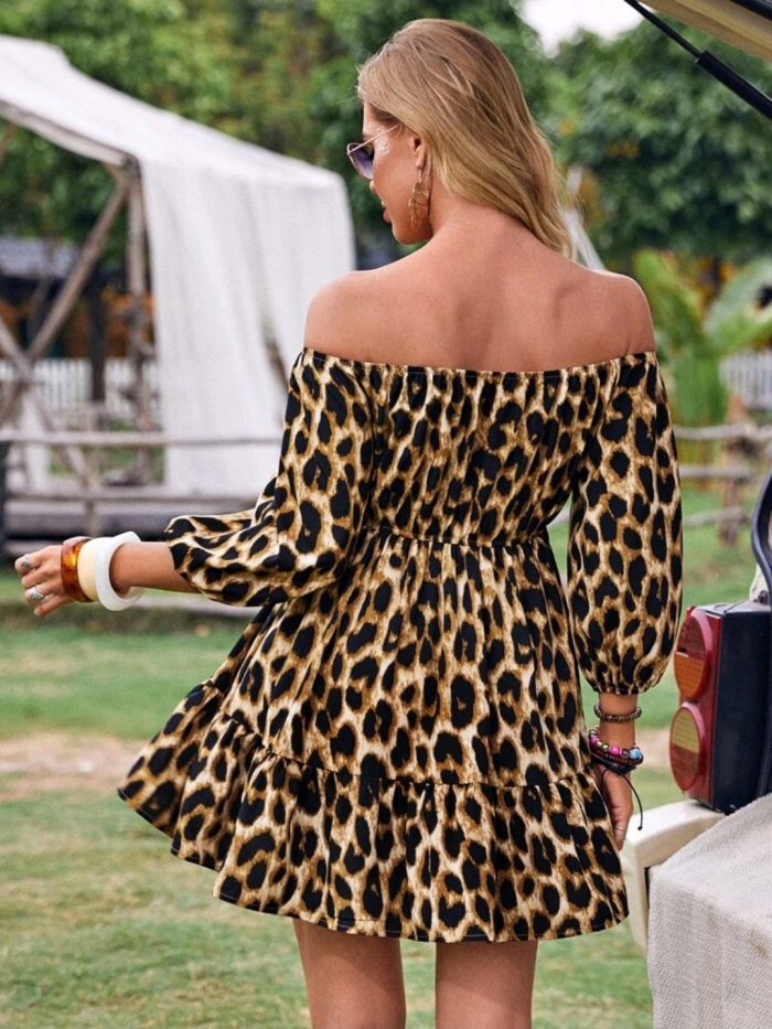 SHEIN Off Shoulder Leopard Dress Without Belt - Image 6
