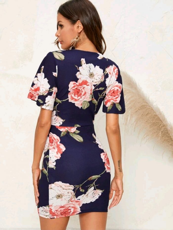 SHEIN Surplice Neck Bell Sleeve Floral Dress - Image 5