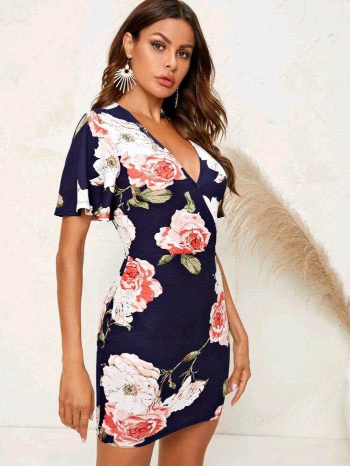 SHEIN Surplice Neck Bell Sleeve Floral Dress - Image 2