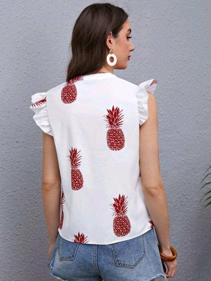 SHEIN Notch Neck Ruffle Armhole Pineapple Top - Image 5