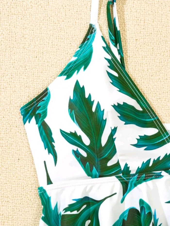 Leaf Print Ruffle Hem Bikini Swimsuit - Image 6