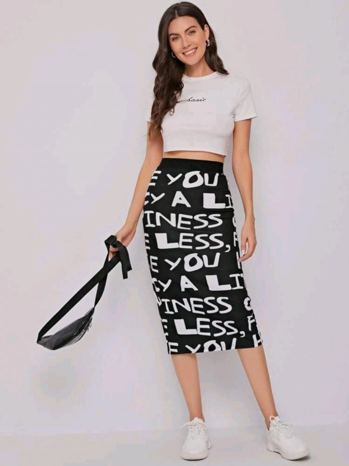 SHEIN Allover Letter Print Skirt - Image 3