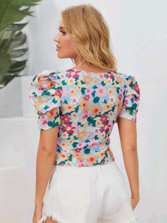SHEIN Puff Sleeve Allover Floral Print Top - Image 5