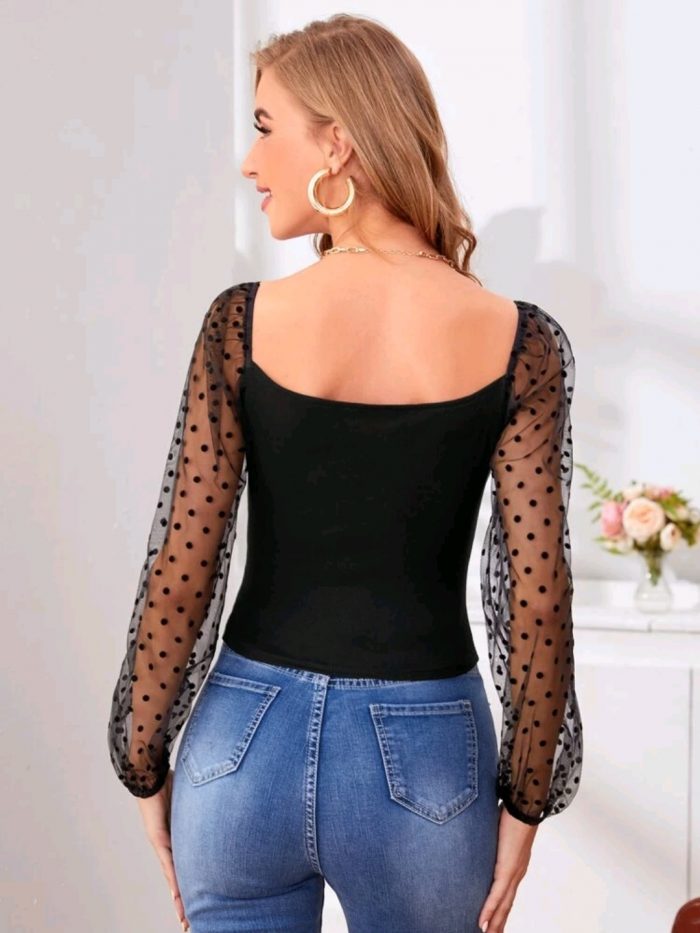 Dobby Mesh Sleeve Top - Image 5