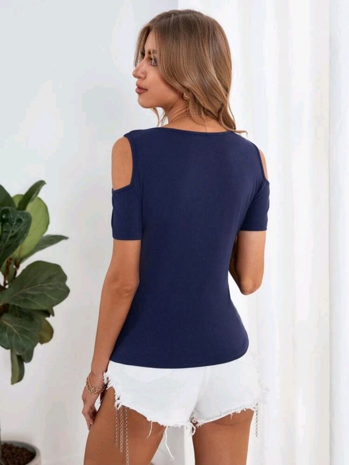 Cold Shoulder Rib-knit Tee - Image 5