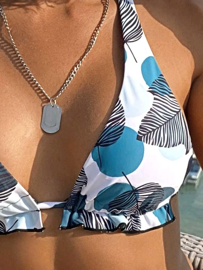 Leaf Print Tie Back Bikini Swimsuit - Image 2