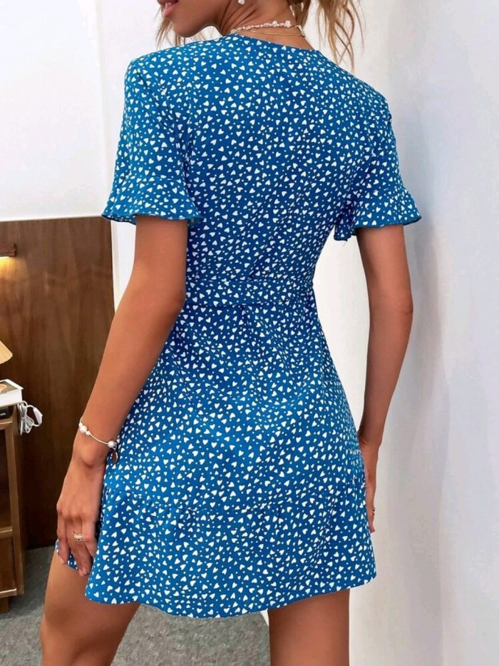 Allover Heart Print Button Up Belted Dress - Image 6